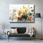 Tamperli Gerçek Cam Tablo Altın Vurgulu Beyaz Çiçekler Çiçek Tablosu Duvar Dekoru