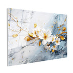 Tamperli Gerçek Cam Tablo Beyaz Bahar Dalı İllüstrasyonu Çiçek Tablosu Duvar Dekoru