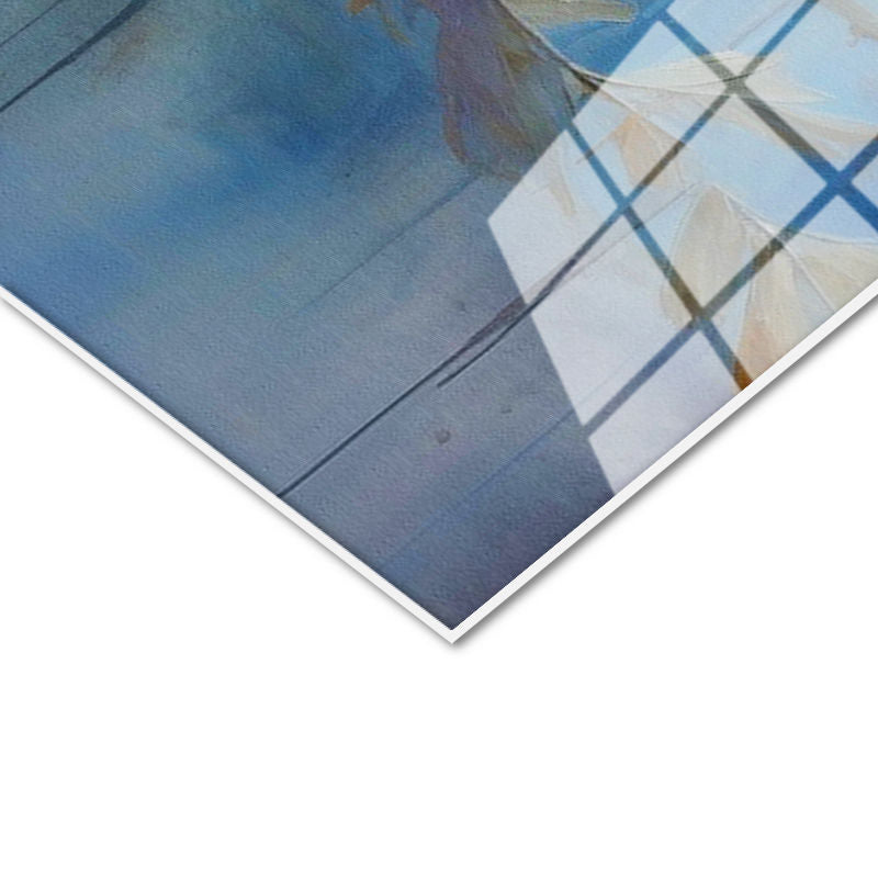 Tamperli Gerçek Cam Tablo Fırça Darbesi Etkili Beyaz Çiçek Çiçek Tablosu Duvar Dekoru