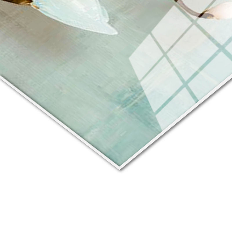 Tamperli Gerçek Cam Tablo Kabartma Görünümlü Manolya Dalı Çiçek Tablosu Duvar Dekoru