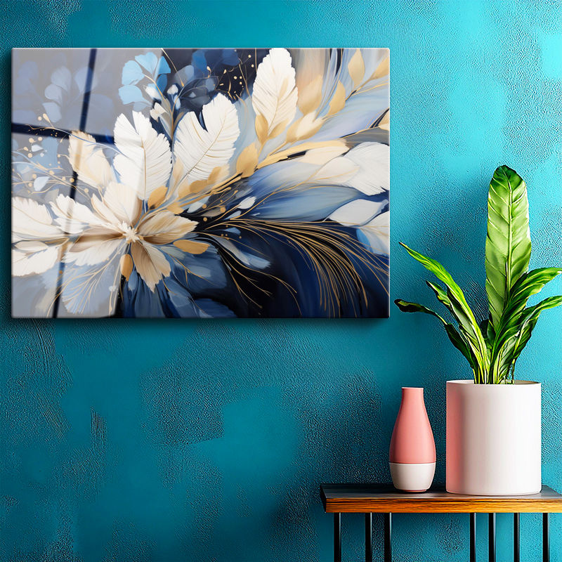 Tamperli Gerçek Cam Tablo Katmanlı Çiçek Yapısı Çiçek Tablosu Duvar Dekoru