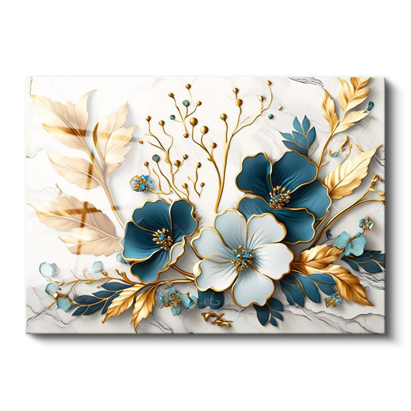 Tamperli Gerçek Cam Tablo Yaprak Detaylı Çiçek Motifi Çiçek Tablosu Duvar Dekoru