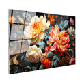 Tamperli Gerçek Cam Tablo Yoğun Çiçek Aranjmanı Çiçek Tablosu Duvar Dekoru