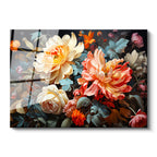 Tamperli Gerçek Cam Tablo Yoğun Çiçek Aranjmanı Çiçek Tablosu Duvar Dekoru
