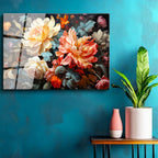 Tamperli Gerçek Cam Tablo Yoğun Çiçek Aranjmanı Çiçek Tablosu Duvar Dekoru