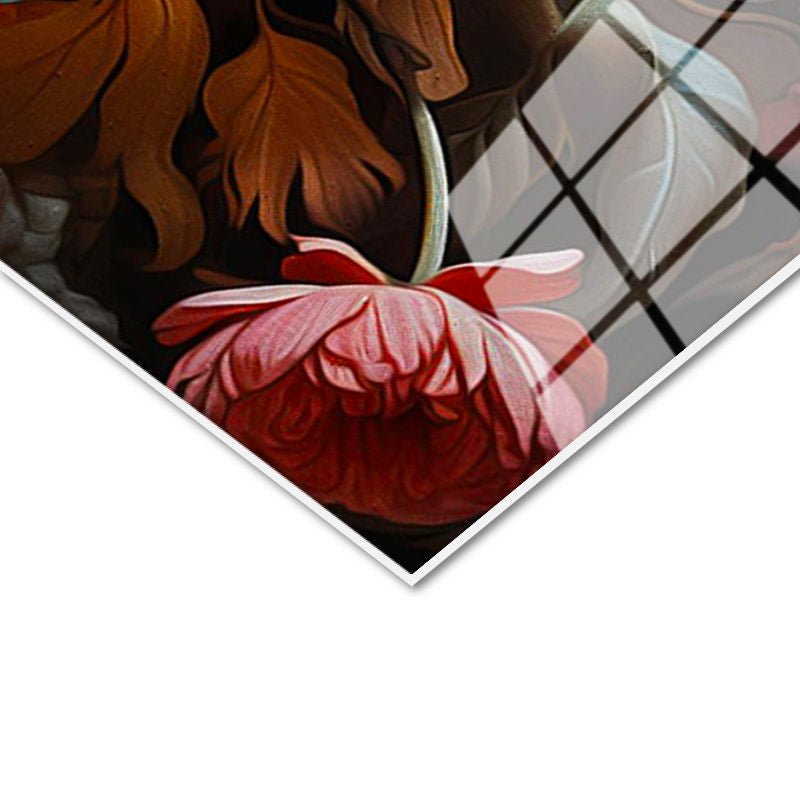 Tamperli Gerçek Cam Tablo Yoğun Çiçek Aranjmanı Çiçek Tablosu Duvar Dekoru