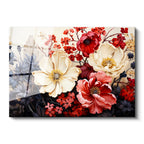 Tamperli Gerçek Cam Tablo Çoklu Çiçek Kompozisyonu Çiçek Tablosu Duvar Dekoru