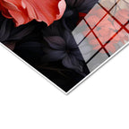 Tamperli Gerçek Cam Tablo Çoklu Çiçek Kompozisyonu Çiçek Tablosu Duvar Dekoru