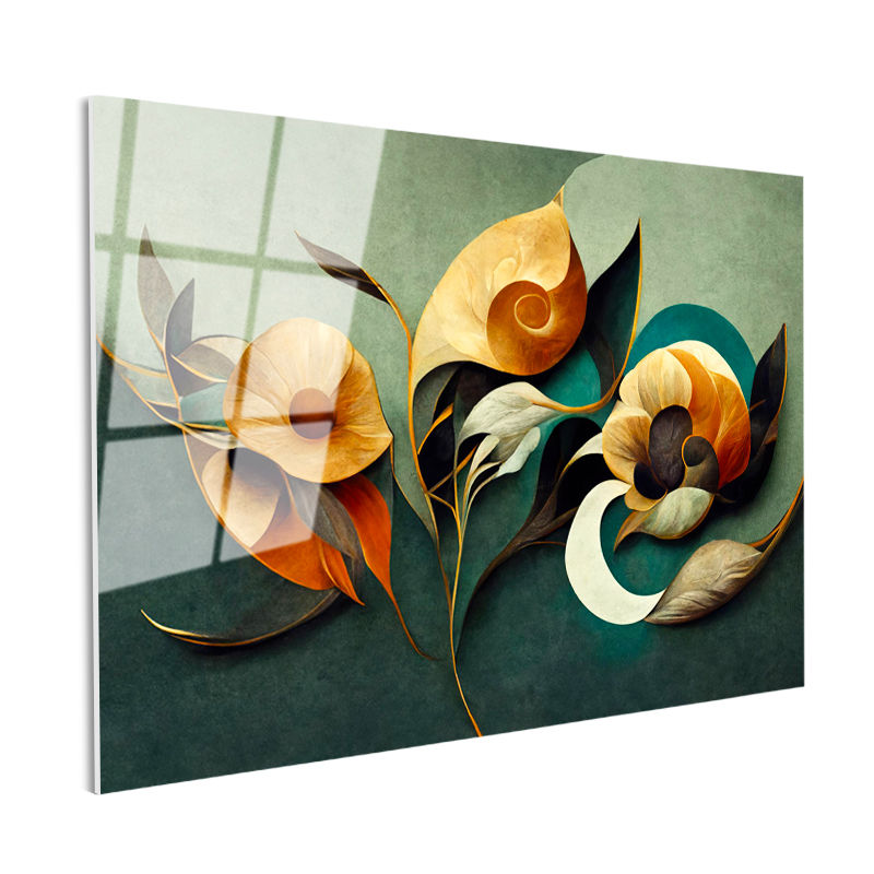 Tamperli Gerçek Cam Tablo Organik Çiçek Formları Çiçek Tablosu Duvar Dekoru