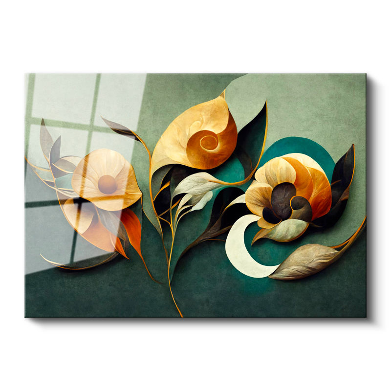 Tamperli Gerçek Cam Tablo Organik Çiçek Formları Çiçek Tablosu Duvar Dekoru