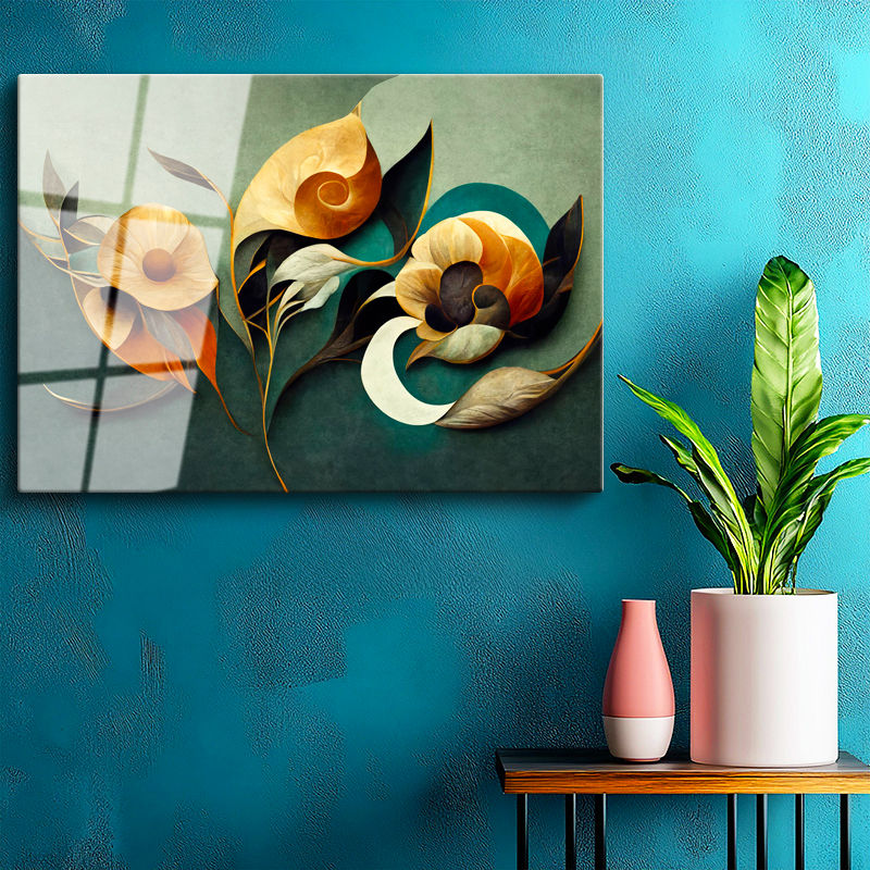 Tamperli Gerçek Cam Tablo Organik Çiçek Formları Çiçek Tablosu Duvar Dekoru