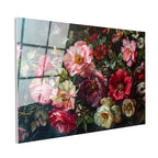 Tamperli Gerçek Cam Tablo Yoğun Çiçek Kompozisyonu Çiçek Tablosu Duvar Dekoru