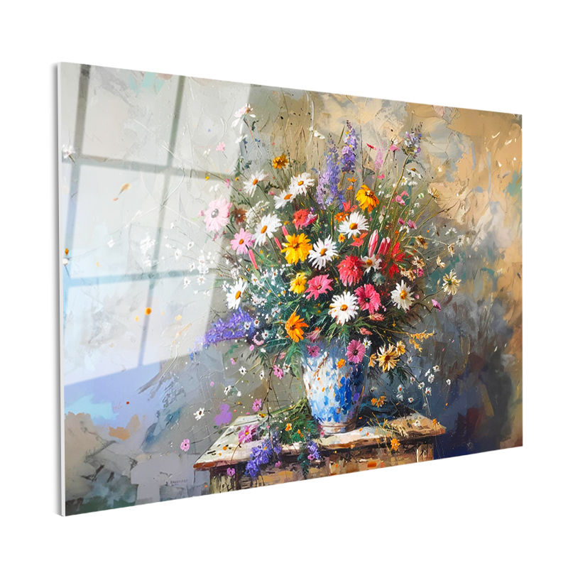 Tamperli Gerçek Cam Tablo Vazolu Çiçek Aranjmanı Çiçek Tablosu Duvar Dekoru