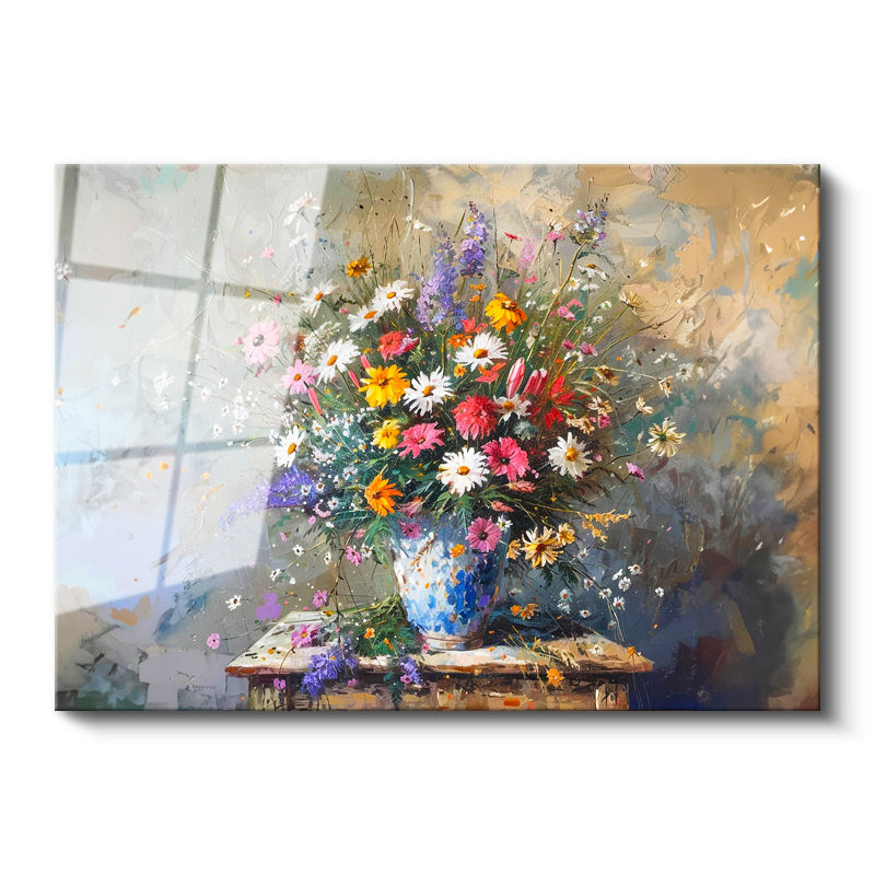Tamperli Gerçek Cam Tablo Vazolu Çiçek Aranjmanı Çiçek Tablosu Duvar Dekoru