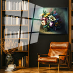 Tamperli Gerçek Cam Tablo Buket Formlu Çiçek Kompozisyonu Çiçek Tablosu Duvar Dekoru