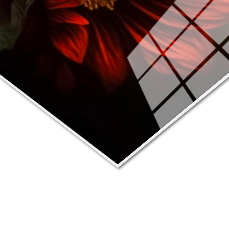 Tamperli Gerçek Cam Tablo Büyük Yapraklı Çiçek Detayı Çiçek Tablosu Duvar Dekoru