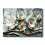 Tamperli Gerçek Cam Tablo Kabartma Görünümlü Yaldızlı Çiçek Tablosu Duvar Dekoru