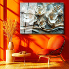 Tamperli Gerçek Cam Tablo Kabartma Görünümlü Yaldızlı Çiçek Tablosu Duvar Dekoru