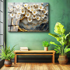 Tamperli Gerçek Cam Tablo Kabartma Görünümlü Dağ ve Ağaç Çiçek Tablosu Duvar Dekoru