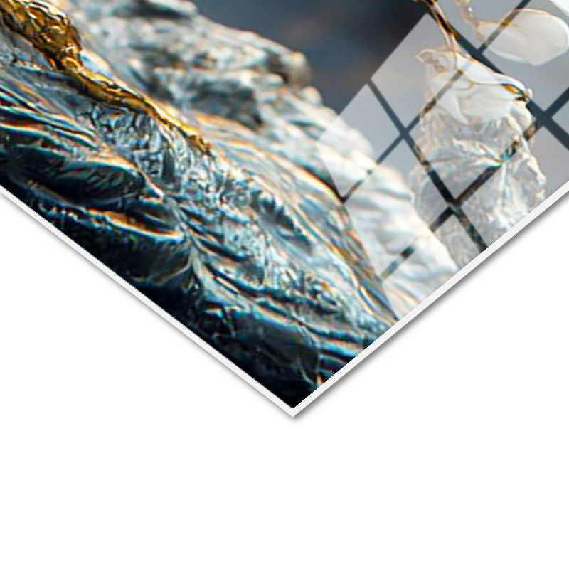 Tamperli Gerçek Cam Tablo Kayalar Üzerinde Altın Çiçekli Ağaç Çiçek Tablosu Duvar Dekoru