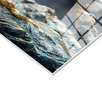 Tamperli Gerçek Cam Tablo Kayalar Üzerinde Altın Çiçekli Ağaç Çiçek Tablosu Duvar Dekoru