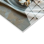 Tamperli Gerçek Cam Tablo Mermer Dokulu Beyaz Manolya Çiçek Tablosu Duvar Dekoru