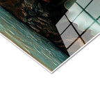 Tamperli Gerçek Cam Tablo Kabartma Görünümlü Şelale ve Lotus Çiçek Tablosu Duvar Dekoru