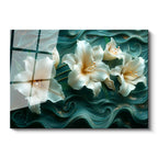 Tamperli Gerçek Cam Tablo Yeşil Kıvrımlı Zemin Zambak Çiçek Tablosu Duvar Dekoru