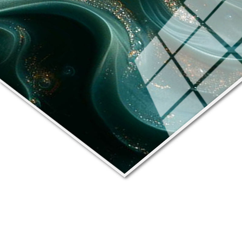 Tamperli Gerçek Cam Tablo Yeşil Kıvrımlı Zemin Zambak Çiçek Tablosu Duvar Dekoru