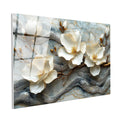 Tamperli Gerçek Cam Tablo Mermer Görünümlü Manolya Dalı Çiçek Tablosu Duvar Dekoru