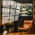 Tamperli Gerçek Cam Tablo Kabartma Görünümlü Şelaleli Nilüfer Çiçek Tablosu Duvar Dekoru