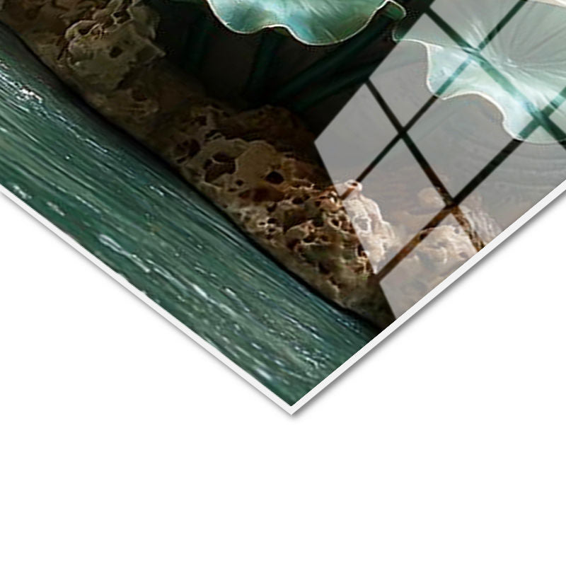 Tamperli Gerçek Cam Tablo Kabartma Görünümlü Şelaleli Nilüfer Çiçek Tablosu Duvar Dekoru