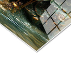 Tamperli Gerçek Cam Tablo Şelaleli Dağ Nilüfer Bahçesi Çiçek Tablosu Duvar Dekoru