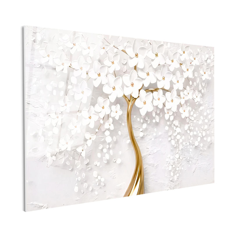 Tamperli Gerçek Cam Tablo İnce Gövdeli Çiçek Açmış Ağaç Çiçek Tablosu Duvar Dekoru
