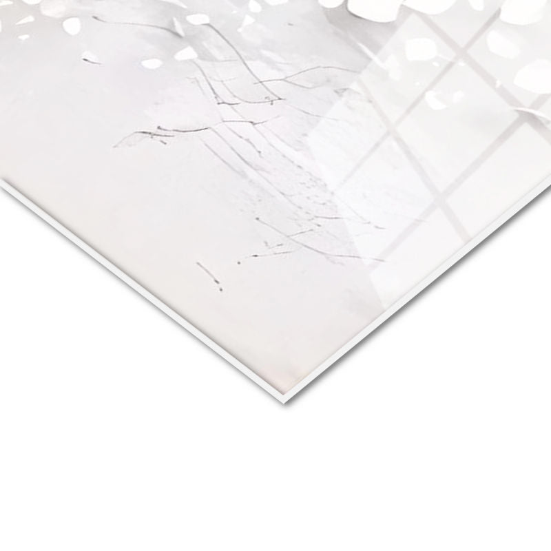 Tamperli Gerçek Cam Tablo İnce Gövdeli Çiçek Açmış Ağaç Çiçek Tablosu Duvar Dekoru