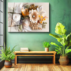 Tamperli Gerçek Cam Tablo Karışık Bahar Buketi Aranjmanı Çiçek Tablosu Duvar Dekoru