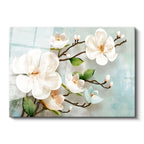 Tamperli Gerçek Cam Tablo Dalında Estetik Manolya Çiçekleri Çiçek Tablosu Duvar Dekoru