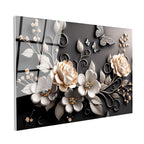 Tamperli Gerçek Cam Tablo Kelebekli Güller Çiçek Tablosu Duvar Dekoru