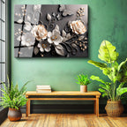 Tamperli Gerçek Cam Tablo Kelebekli Güller Çiçek Tablosu Duvar Dekoru