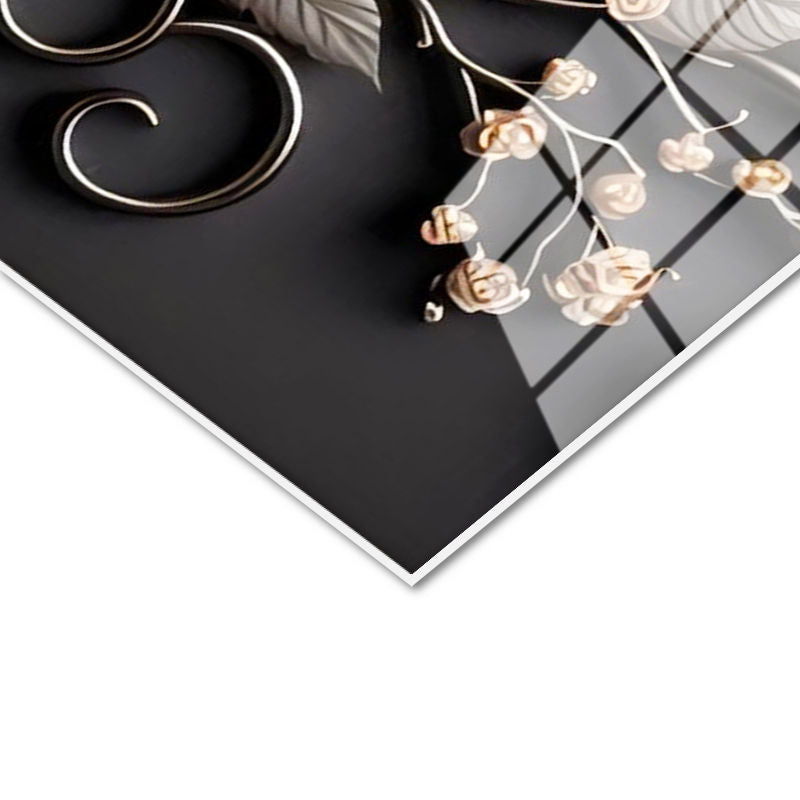 Tamperli Gerçek Cam Tablo Kelebekli Güller Çiçek Tablosu Duvar Dekoru