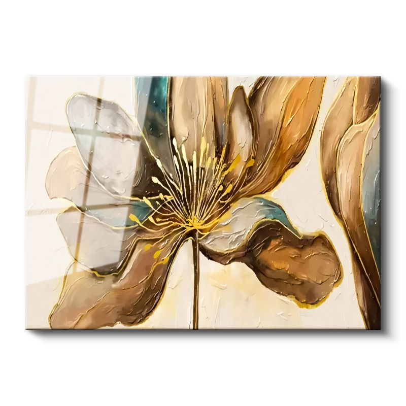 Tamperli Gerçek Cam Tablo Soyut Formlu Çiçek Çiçek Tablosu Duvar Dekoru