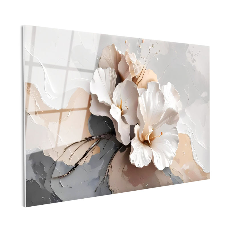 Tamperli Gerçek Cam Tablo Narin Taç Yapraklar Çiçek Tablosu Duvar Dekoru