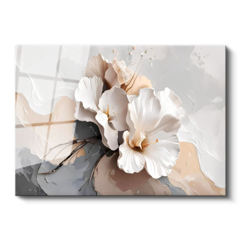 Tamperli Gerçek Cam Tablo Narin Taç Yapraklar Çiçek Tablosu Duvar Dekoru