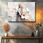 Tamperli Gerçek Cam Tablo Narin Taç Yapraklar Çiçek Tablosu Duvar Dekoru