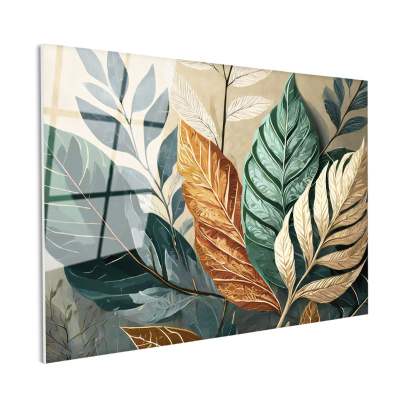 Tamperli Gerçek Cam Tablo Tropikal Büyük Yapraklar Çiçek Tablosu Duvar Dekoru
