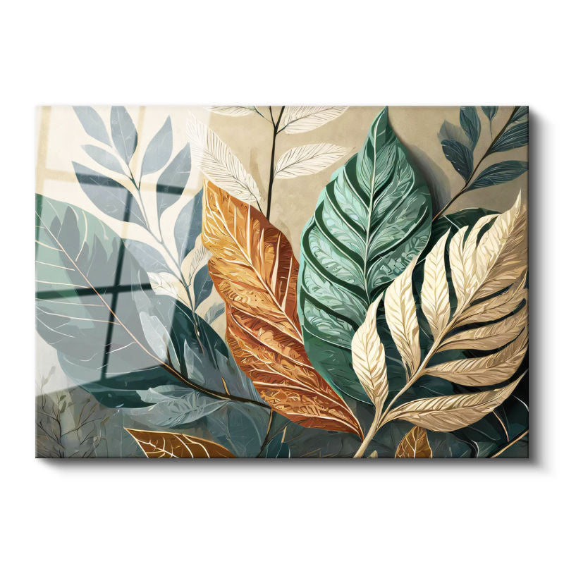Tamperli Gerçek Cam Tablo Tropikal Büyük Yapraklar Çiçek Tablosu Duvar Dekoru