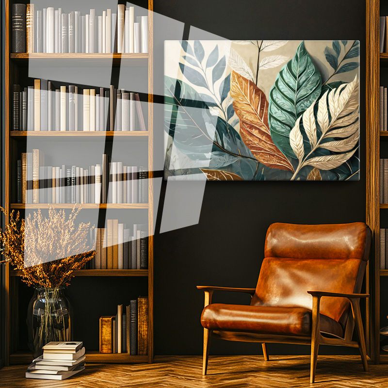 Tamperli Gerçek Cam Tablo Tropikal Büyük Yapraklar Çiçek Tablosu Duvar Dekoru