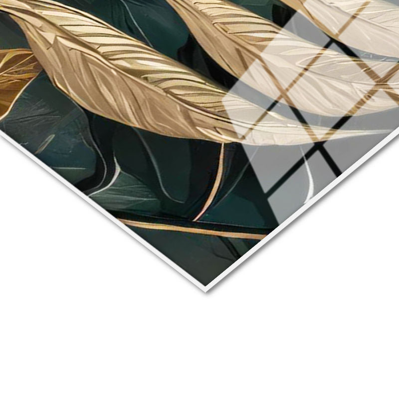 Tamperli Gerçek Cam Tablo Tropikal Büyük Yapraklar Çiçek Tablosu Duvar Dekoru