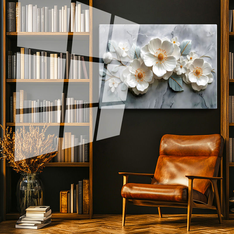 Tamperli Gerçek Cam Tablo Papatya Görünümlü Çiçek Çiçek Tablosu Duvar Dekoru