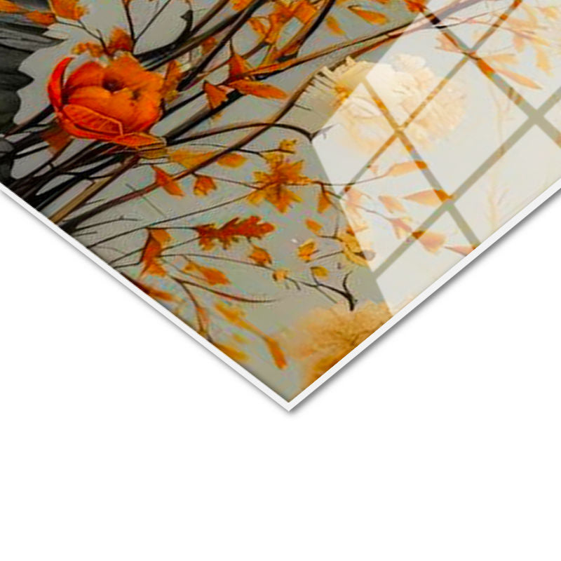 Tamperli Gerçek Cam Tablo Kayalık Bahçe Gelincikleri Çiçek Tablosu Duvar Dekoru